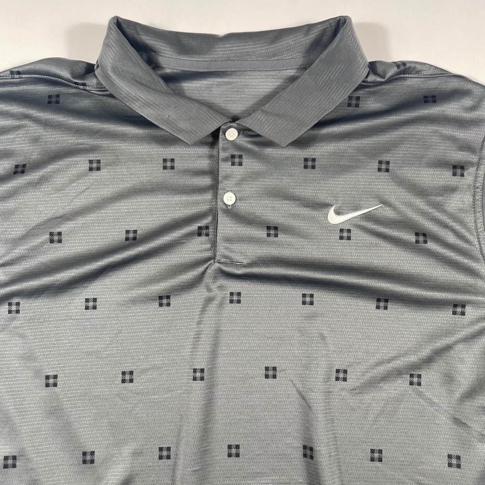 Nike Golf Polo Mens XL Geometric‎ Square Print Short Sleeve Gray Performance